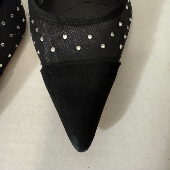 Paige Women's Silva Black Mesh Pointed Cap Toe Rhinestones Heeled Pump Size 11 - Picture 3 of 6